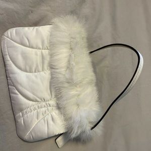 Coach white faux fur wristlet EUC